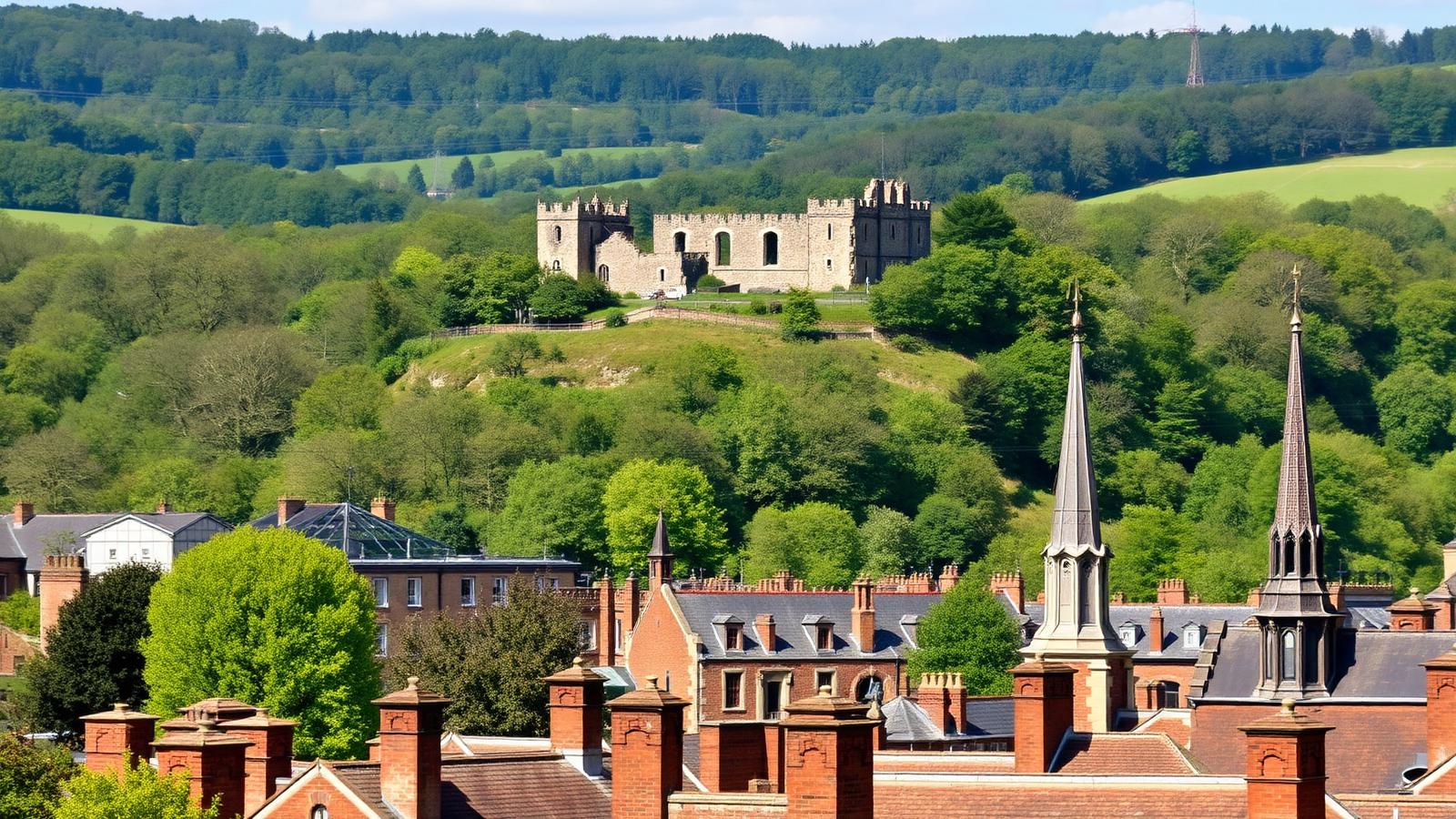 Residential streets and skyline of Dudley, West Midlands