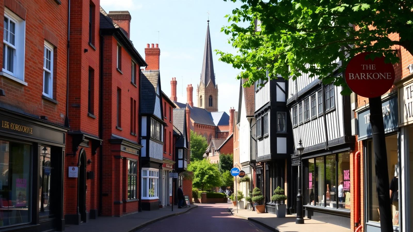 Residential streets and skyline of Bromsgrove, Worcestershire